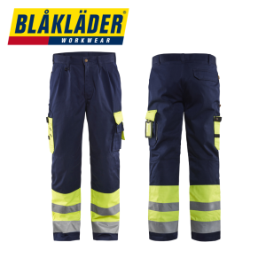 Blåkläder – Varselbyxa Utan Spikfickor KL1 Gul/Marinblå