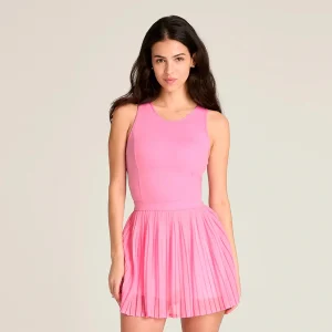 Pleated Mesh Klänning Damer-rosa